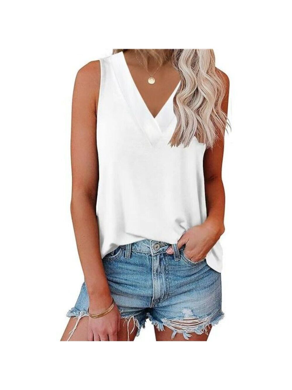 Womens V Neck Sleeveless Tunic Tops Summer Casual Basic Cute Tank Blouses